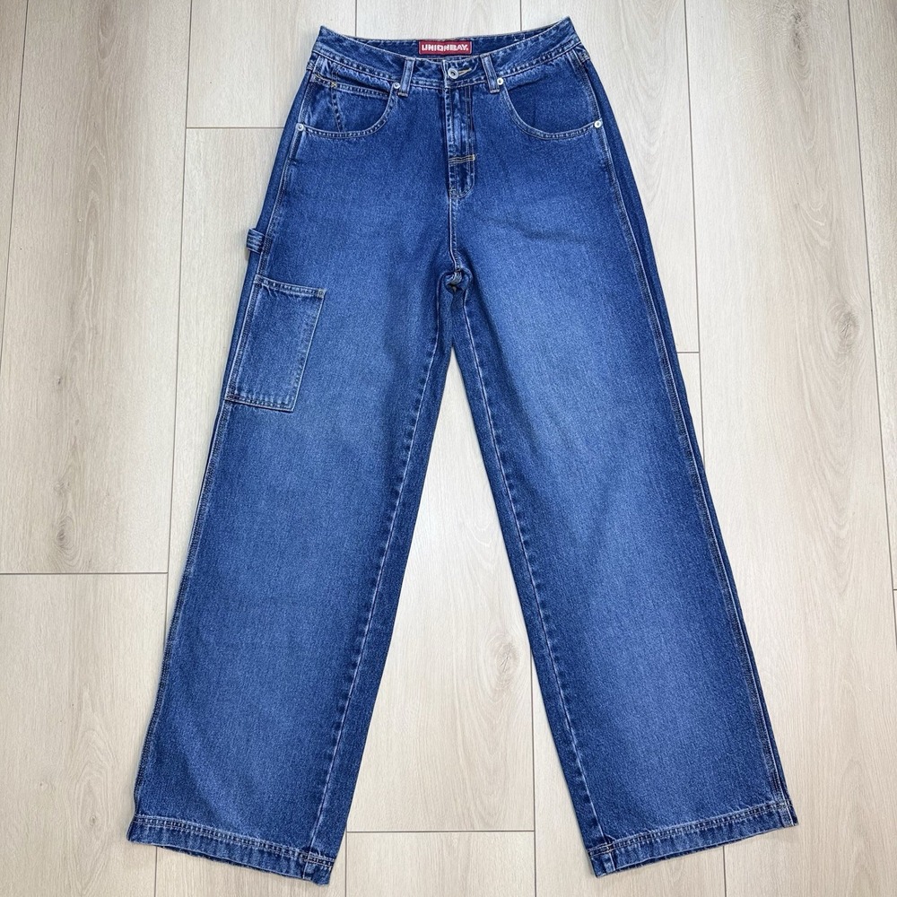 VTG Unionbay Juniors Carpenter Jeans 7 Blue Denim Wide Leg Y2K Utility Skater NW